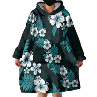 Hawaiian Hibiscus Tribal Floral Teal Wearable Blanket Hoodie Polynesian Tapa Pattern LT01 - Polynesian Pride