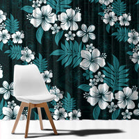 Hawaiian Hibiscus Tribal Floral Teal Window Curtain Polynesian Tapa Pattern - Polynesian Pride