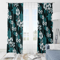 Hawaiian Hibiscus Tribal Floral Teal Window Curtain Polynesian Tapa Pattern - Polynesian Pride