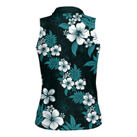 Hawaiian Hibiscus Tribal Floral Teal Women Sleeveless Polo Shirt Polynesian Tapa Pattern LT01 - Polynesian Pride