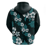 Hawaiian Hibiscus Tribal Floral Teal Zip Hoodie Polynesian Tapa Pattern - Polynesian Pride