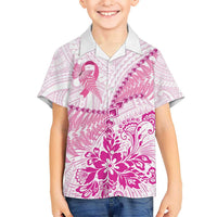 Personalised New Zealand Pink Fern Breast Cancer Kid Hawaiian Shirt Polynesian Pattern LT01 Kid Pink - Polynesian Pride