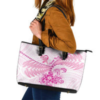Personalised New Zealand Pink Fern Breast Cancer Leather Tote Bag Polynesian Pattern LT01 Pink - Polynesian Pride