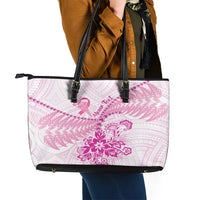 Personalised New Zealand Pink Fern Breast Cancer Leather Tote Bag Polynesian Pattern LT01 - Polynesian Pride