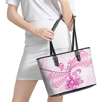 Personalised New Zealand Pink Fern Breast Cancer Leather Tote Bag Polynesian Pattern LT01 - Polynesian Pride