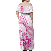 Personalised New Zealand Pink Fern Breast Cancer Off Shoulder Maxi Dress Polynesian Pattern LT01 - Polynesian Pride