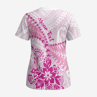 Personalised New Zealand Pink Fern Breast Cancer Scrub Top Polynesian Pattern LT01 - Polynesian Pride