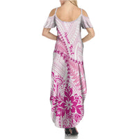 Personalised New Zealand Pink Fern Breast Cancer Summer Maxi Dress Polynesian Pattern LT01 - Polynesian Pride