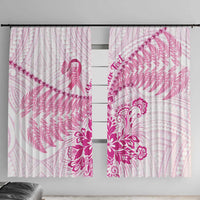 Personalised New Zealand Pink Fern Breast Cancer Window Curtain Polynesian Pattern LT01 With Hooks Pink - Polynesian Pride