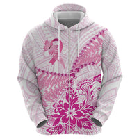 Personalised New Zealand Pink Fern Breast Cancer Zip Hoodie Polynesian Pattern