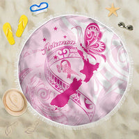 Personalised Aotearoa Breast Cancer Beach Blanket New Zealand Maori Pattern LT01 One Size 150cm Pink - Polynesian Pride