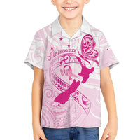 Personalised Aotearoa Breast Cancer Kid Hawaiian Shirt New Zealand Maori Pattern LT01 Kid Pink - Polynesian Pride