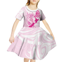 Personalised Aotearoa Breast Cancer Kid Short Sleeve Dress New Zealand Maori Pattern LT01 - Polynesian Pride
