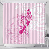 Personalised Aotearoa Breast Cancer Shower Curtain New Zealand Maori Pattern LT01 - Polynesian Pride