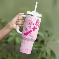 Personalised Aotearoa Breast Cancer Tumbler With Handle Maori Pattern LT01 - Polynesian Pride