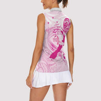 Personalised Aotearoa Breast Cancer Women Sleeveless Polo Shirt New Zealand Maori Pattern