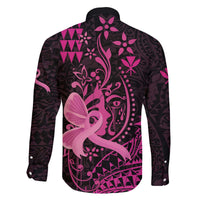 Hawaii Breast Cancer Family Matching Off Shoulder Short Dress and Hawaiian Shirt Girl Floral Kakau Pattern