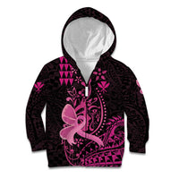 Hawaii Breast Cancer Kid Hoodie Girl Floral Kakau Pattern