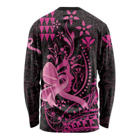 Hawaii Breast Cancer Long Sleeve Shirt Girl Floral Kakau Pattern