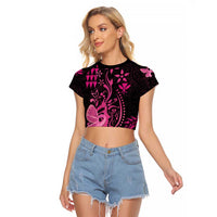 Hawaii Breast Cancer Raglan Cropped T Shirt Girl Floral Kakau Pattern