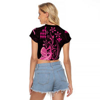 Hawaii Breast Cancer Raglan Cropped T Shirt Girl Floral Kakau Pattern