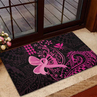 Hawaii Breast Cancer Rubber Doormat Girl Floral Kakau Pattern