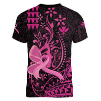 Hawaii Breast Cancer Women V-Neck T-Shirt Girl Floral Kakau Pattern