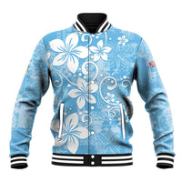 Fiji Tapa Pattern Baseball Jacket Plumeria Floral LT01 Unisex Blue - Polynesian Pride