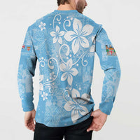 Fiji Tapa Pattern Button Sweatshirt Plumeria Floral LT01 - Polynesian Pride