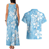Fiji Tapa Pattern Couples Matching Tank Maxi Dress and Hawaiian Shirt Plumeria Floral LT01 - Polynesian Pride
