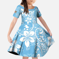 Fiji Tapa Pattern Family Matching Puletasi and Hawaiian Shirt Plumeria Floral LT01 Daughter's Dress Blue - Polynesian Pride