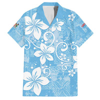 Fiji Tapa Pattern Family Matching Puletasi and Hawaiian Shirt Plumeria Floral LT01 Dad's Shirt - Short Sleeve Blue - Polynesian Pride