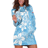 Fiji Tapa Pattern Hoodie Dress Plumeria Floral LT01 Blue - Polynesian Pride