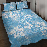 Fiji Tapa Pattern Quilt Bed Set Plumeria Floral LT01 Blue - Polynesian Pride