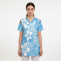 Fiji Tapa Pattern Scrub Top Plumeria Floral LT01 - Polynesian Pride