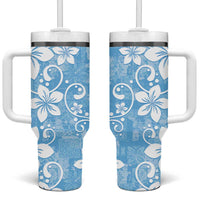 Fiji Tapa Pattern Tumbler With Handle Plumeria Floral LT01 One Size: 40 oz Blue - Polynesian Pride