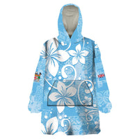 Fiji Tapa Pattern Wearable Blanket Hoodie Plumeria Floral LT01 One Size Blue - Polynesian Pride