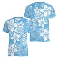 Fiji Tapa Pattern Women V-Neck T-Shirt Plumeria Floral LT01 - Polynesian Pride