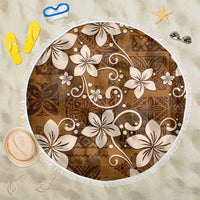 Plumeria Floral Tapa Pattern Vintage Gold Beach Blanket LT01 One Size 150cm Gold - Polynesian Pride