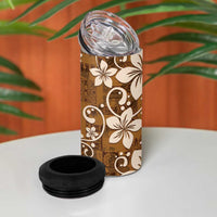 Plumeria Floral Tapa Pattern Vintage Gold 4 in 1 Can Cooler Tumbler