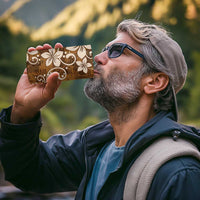 Plumeria Floral Tapa Pattern Vintage Gold 4 in 1 Can Cooler Tumbler