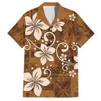 Plumeria Floral Tapa Pattern Vintage Gold Family Matching Off Shoulder Short Dress and Hawaiian Shirt