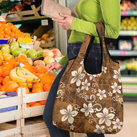 Plumeria Floral Tapa Pattern Vintage Gold Grocery Bag LT01 - Polynesian Pride