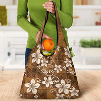 Plumeria Floral Tapa Pattern Vintage Gold Grocery Bag LT01 - Polynesian Pride