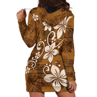 Plumeria Floral Tapa Pattern Vintage Gold Hoodie Dress LT01 - Polynesian Pride