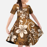 Plumeria Floral Tapa Pattern Vintage Gold Kid Short Sleeve Dress