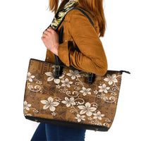 Plumeria Floral Tapa Pattern Vintage Gold Leather Tote Bag LT01 Gold - Polynesian Pride