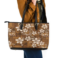 Plumeria Floral Tapa Pattern Vintage Gold Leather Tote Bag LT01 - Polynesian Pride