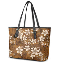 Plumeria Floral Tapa Pattern Vintage Gold Leather Tote Bag LT01 - Polynesian Pride