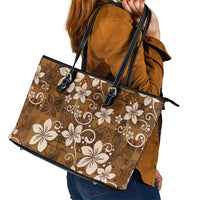 Plumeria Floral Tapa Pattern Vintage Gold Leather Tote Bag LT01 - Polynesian Pride